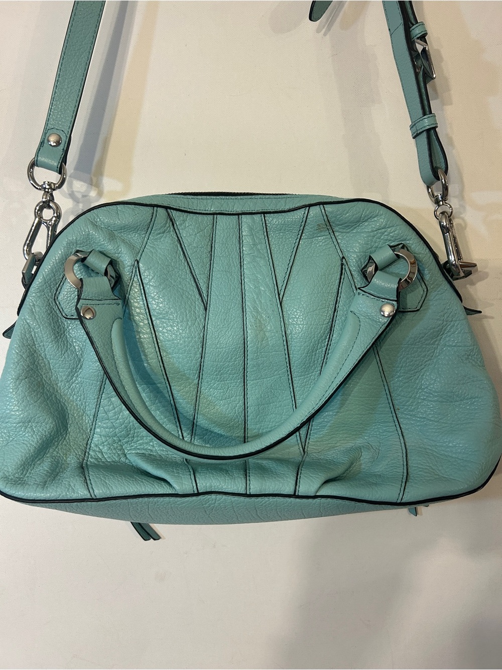 Oryany Trina Blue Turquoise Italian Leather Satchel Crossbody Bag - Picture 5 of 8